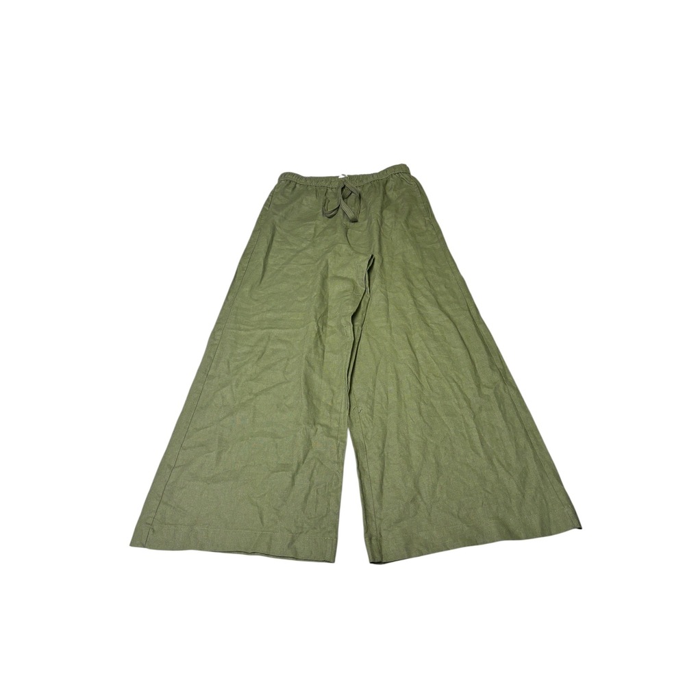 NWT Max Studio London Wide Leg Linen Blend Pants Sage Green Drawstring L W30 L29